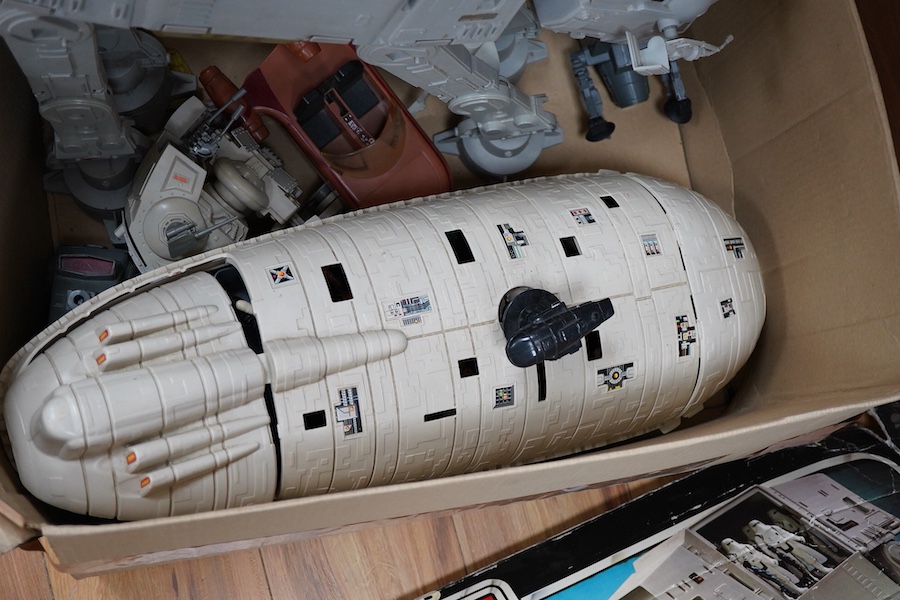 Collection of 1970s/80s Star Wars figures and vehicles including; thirty-one figures, a Speeder Bike, a Tauntaun, a Jabba the Hutt playset, a Millennium falcon, an X-wing, an AT-ST, a Rebel Transport, a Land Speeder, an